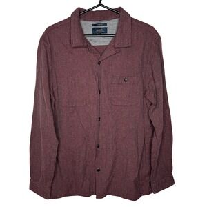 Roark Classic Fit Herringbone Button Down Shirt Mens Large Burgundy Maroon Long
